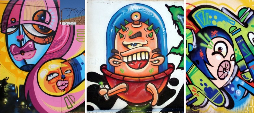 Three separate pieces of street art by Mars (aka Mr Morris)