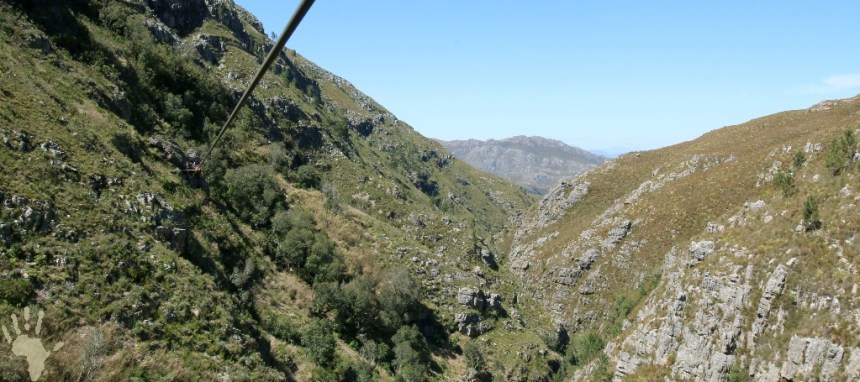 Zipline flying over Hottentots Holland mountains