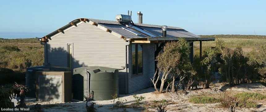 Cottages at CapeNature Rocherpan Reserve with rainwater harvesting system, solar hot water geyser and dry composting toilet