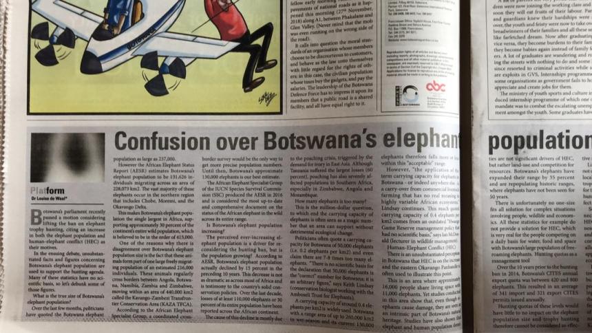 Bots elephant population - Botswana Guardian (1 Dec 2018)